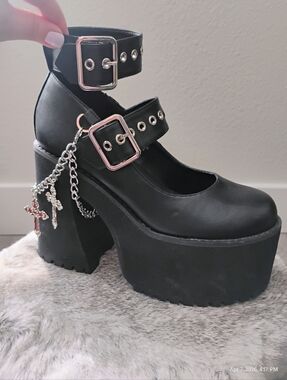 Black Platform Mary Jane Heels with Ankle Straps